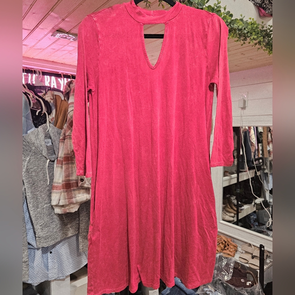 Red Acid Wash Grunge Cut Out Stretchy Dress With Pockets Peach Love Boutique